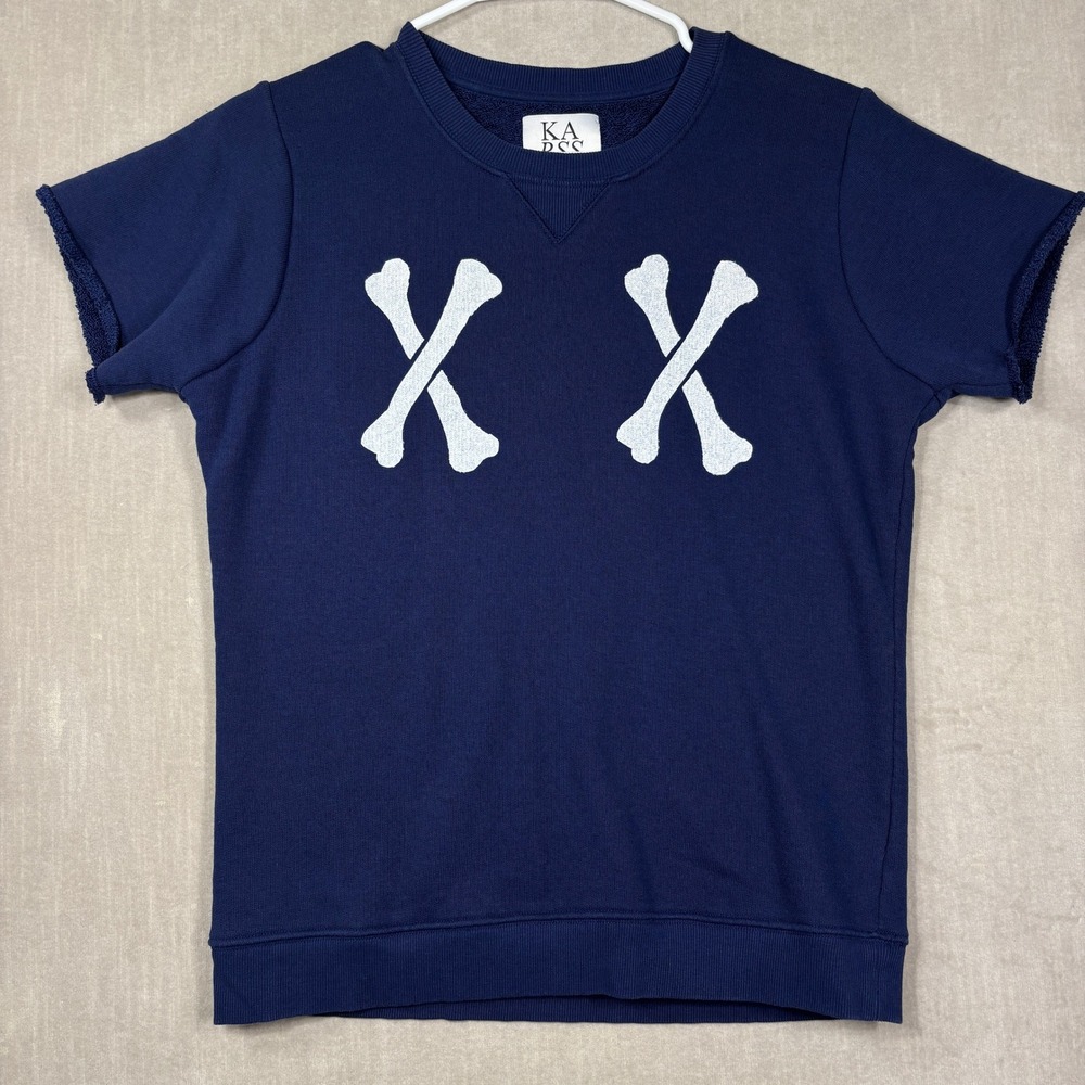 Zoe Karssen Womens Bone XX Graphic Sweatshirt‎ Small Navy Blue Short Sleeve